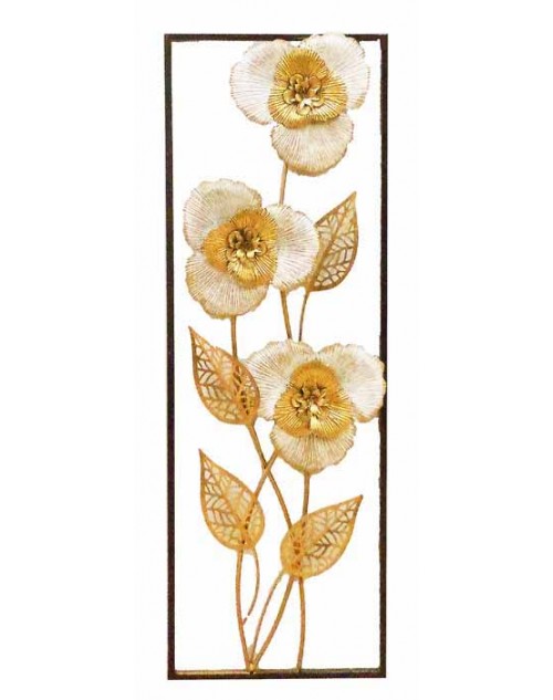 Διακοσμητικό τοίχου 90*31*3 εκ. μεταλλικά λουλούδια χρυσό λευκό 36-79